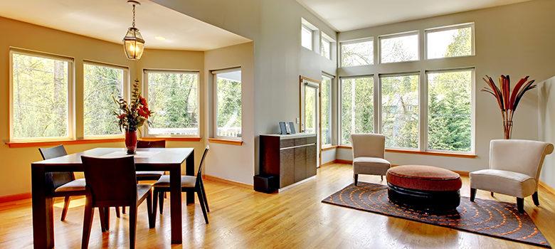 Living Room and Dining Room with New Replacement Windows in Cary, NC 