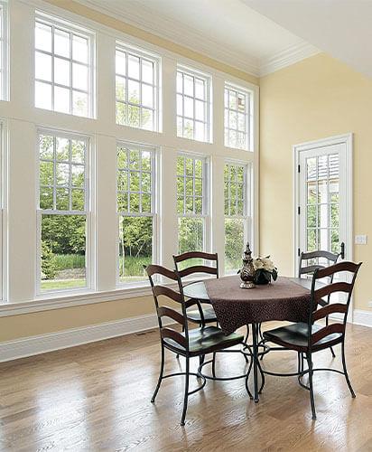 Replacement Windows in Dining Room with Vaulted Ceilings in Home in Cary, NC 