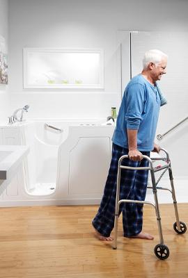 Man Exiting Walk-in Tub in Raleigh, NC Bathroom