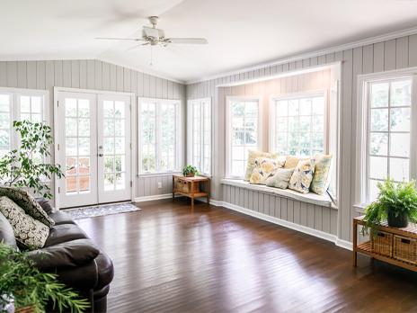 Living Room with Bow Window in Durham, NC