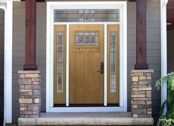 Wood Entry Door with Decorative Glass in Durham, NC