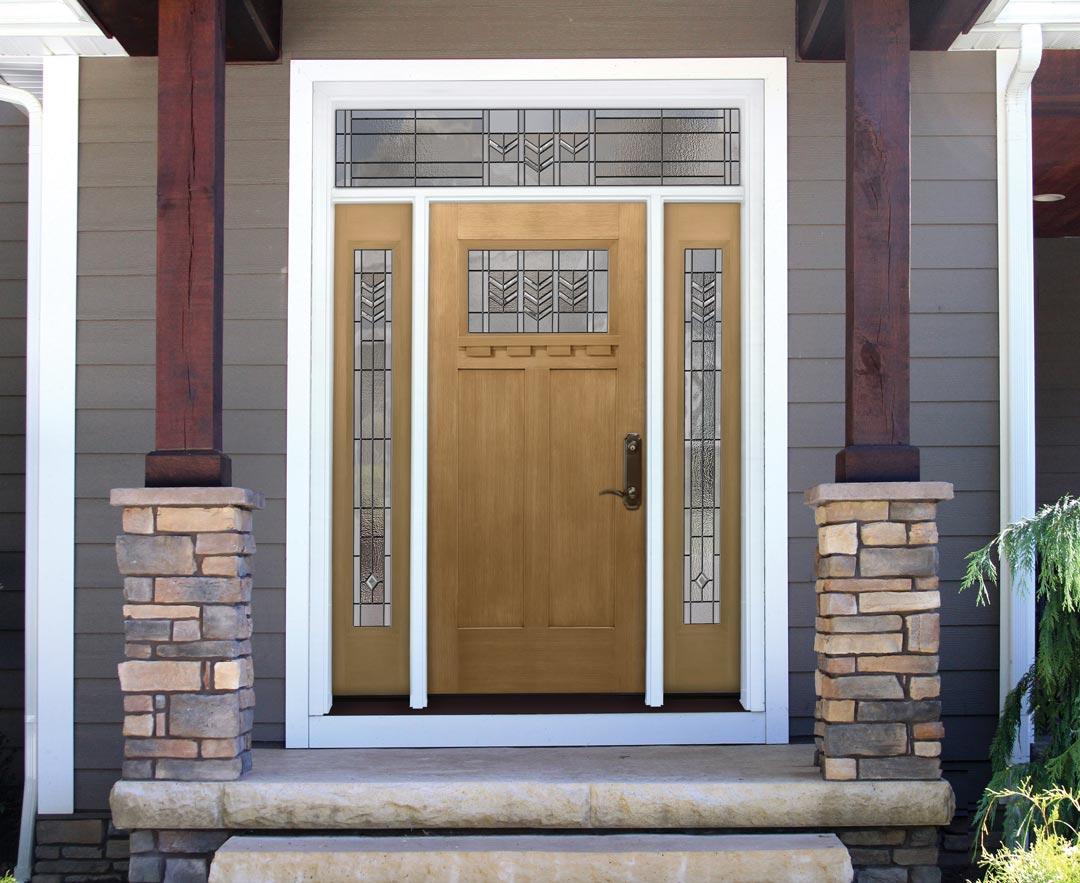 Wood Entry Door with Decorative Glass in Durham, NC