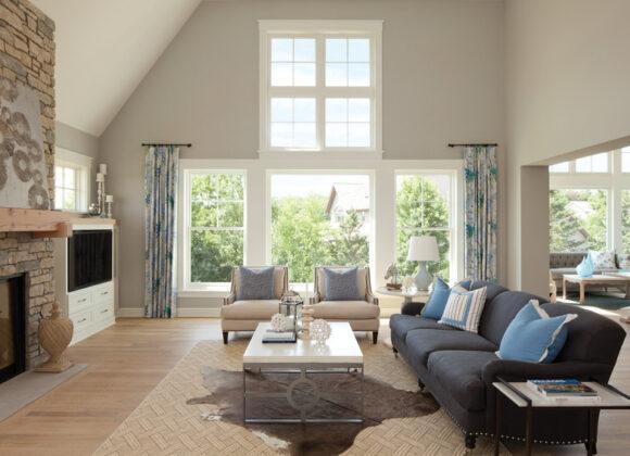 Living room with custom replacement windows in Pittsboro, NC 