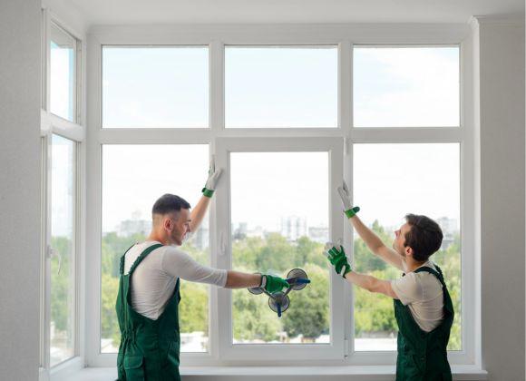 Two Contractors Performing a Home Window Installation in